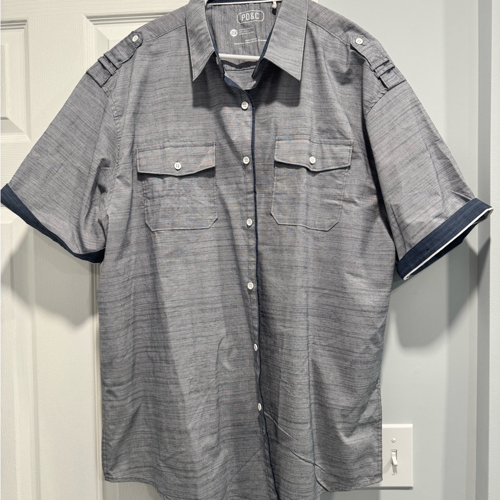 PD&C Men's Casual Gray Button Down Shirt